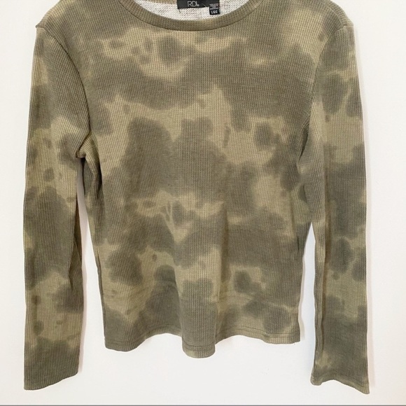 RDI Green Tie Dye Long Sleeve Waffle Knit Crew Neck Pullover Top Size L NEW - Picture 5 of 6